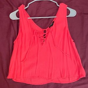 Forever 21 Cropped Lace V-Neck Tank Top Coral Sz Medium Rayon